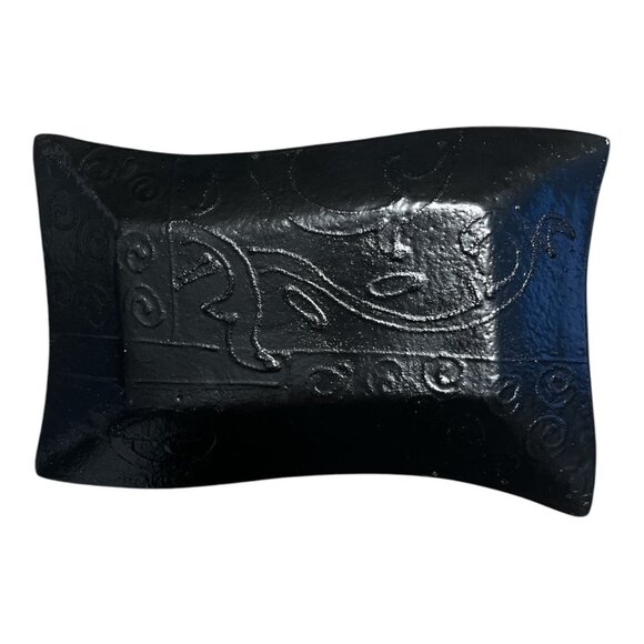 Loren Home Trends Y2K Decorative Curved Glass Tray Black Gold Swirl Pattern - Picture 3 of 3